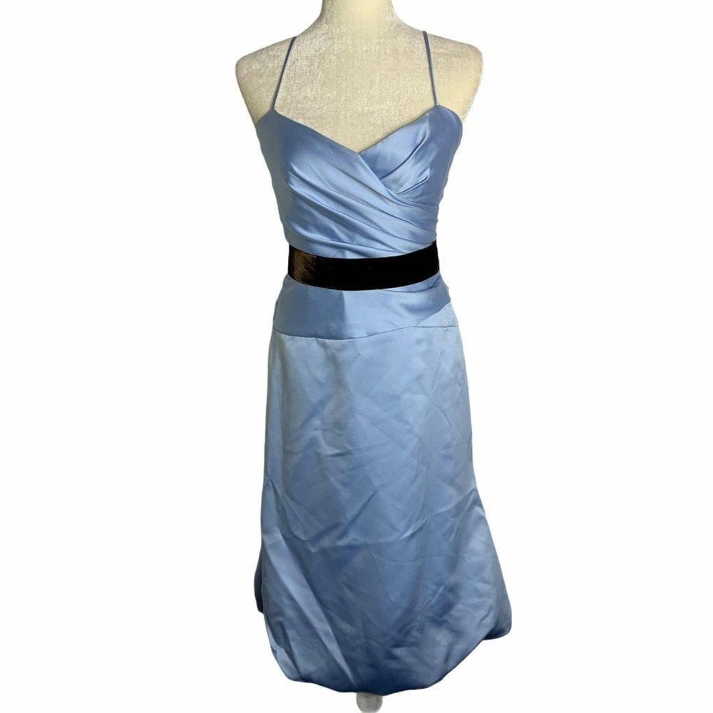 Vera Wang Bridesmaid Dress 6 Blue Satin Draped